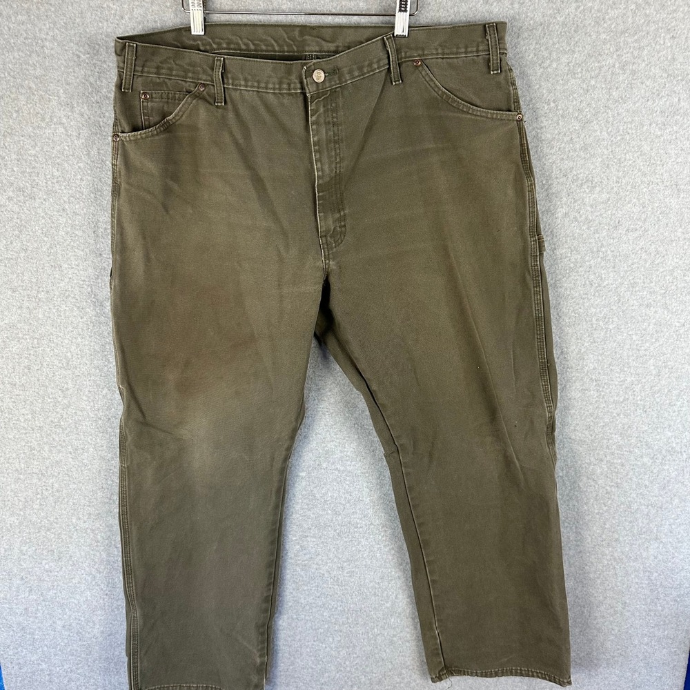 Dickies‎ Carpenter Pants Men Green Canvas Utility Workwear Size 35x30